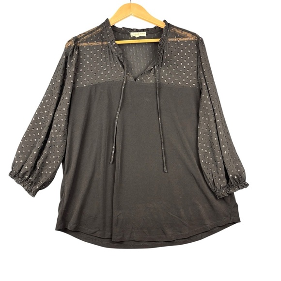 EUC Joie De Vivre Women's Plus Size Black Swiss Dot Blouse 3/4 Sleeves Size 1X - Picture 2 of 10